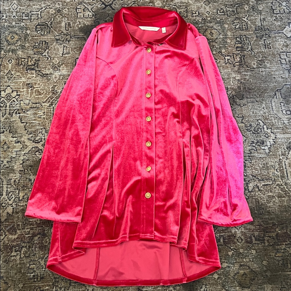 Soft Surroundings Rustic Pink Velvet Boyfriend Button Up Shirt Small